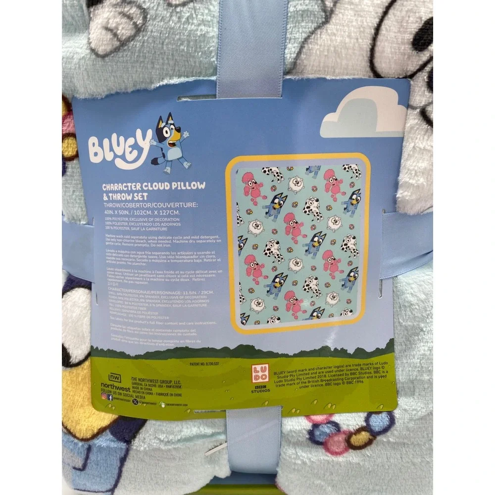 Bluey Character Cloud Pillow and Throw Set Blue Fleece Blanket 40x50 Northwest